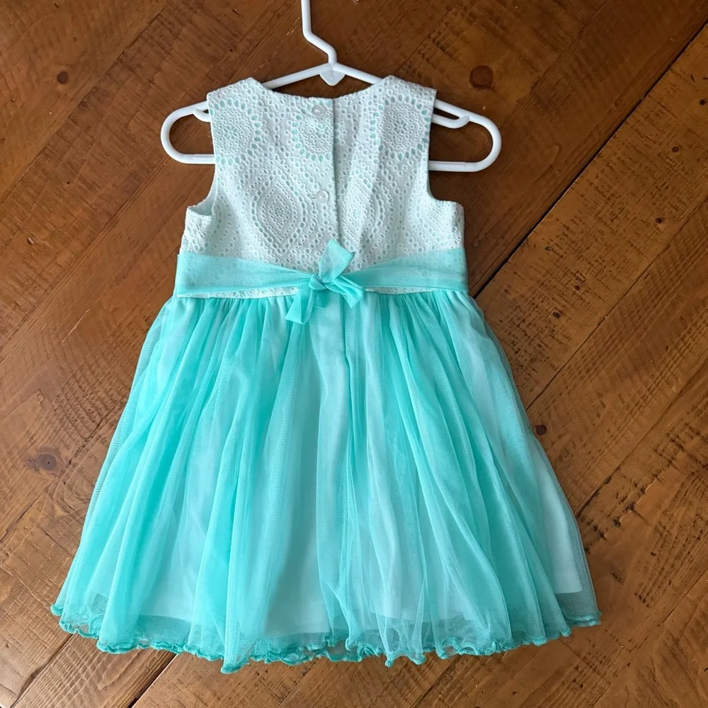 Bonnie Baby Spring/ Summer White and Aqua Formal Toddler Dress, 24 months, NWT’s